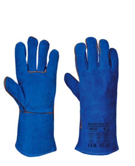 GANT SOUDEUR EN CROUTE DE CUIR BLEU ENTIEREMENT DOUBLE EN407
