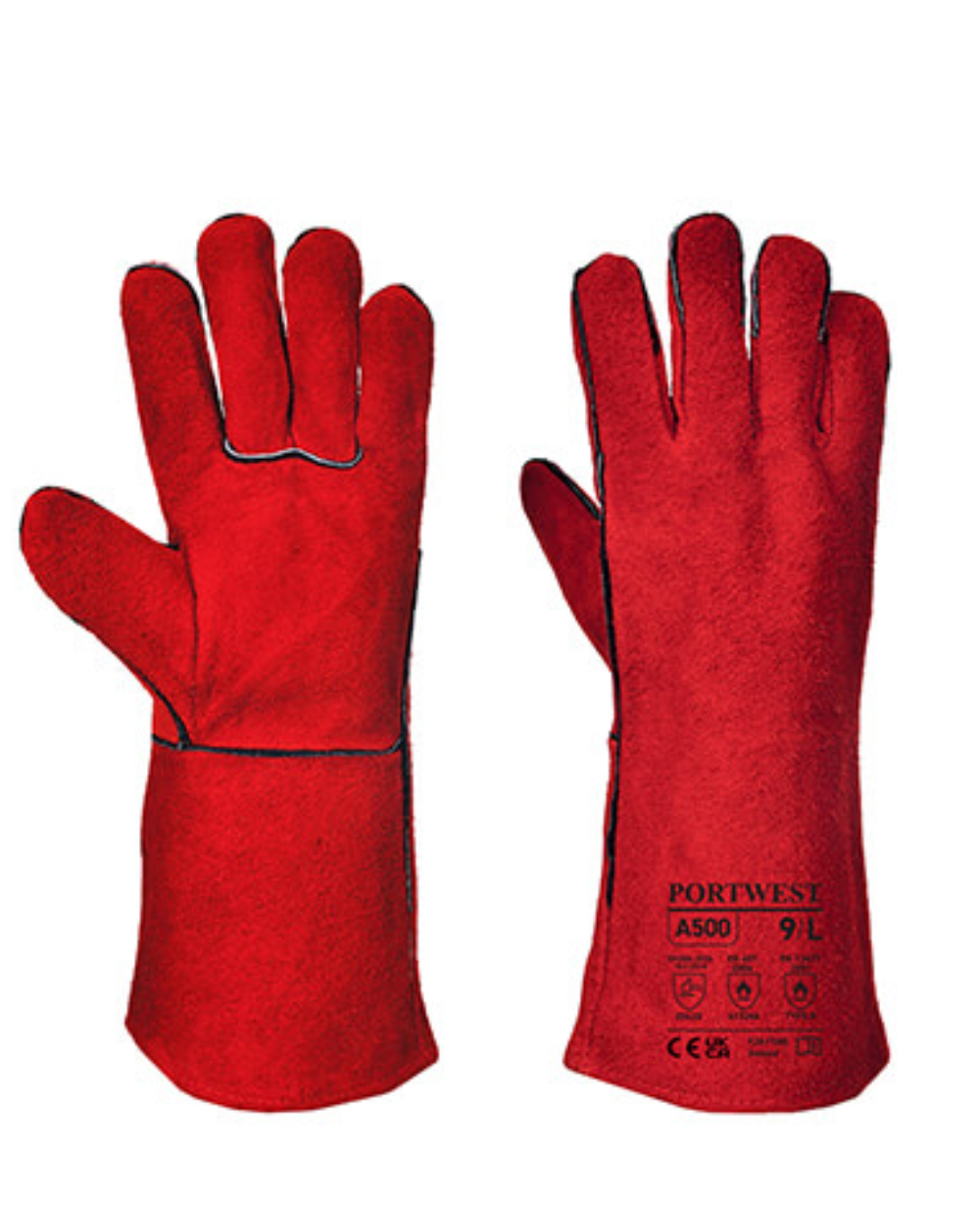 GANT SOUDEUR PORTWEST EN CUIR ROUGE ENTIEREMENT DOUBLE MANCHETTE LONGUE
