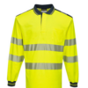 POLO MANCHE LONGUE PORTWEST PW3 HAUTE VISIBILITE JAUNE/BLEU + BANDES