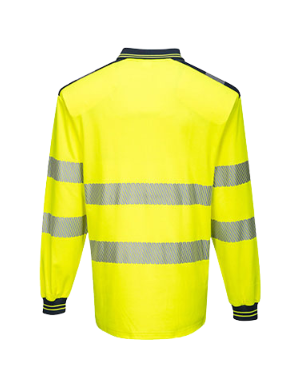 POLO MANCHE LONGUE PORTWEST PW3 HAUTE VISIBILITE JAUNE/BLEU + BANDES – Image 2