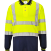POLO MANCHE LONGUE PORTWEST BICOLORE JAUNE/BLEU + BANDES