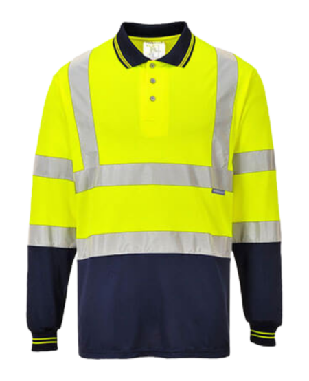 POLO MANCHE LONGUE PORTWEST BICOLORE JAUNE/BLEU + BANDES