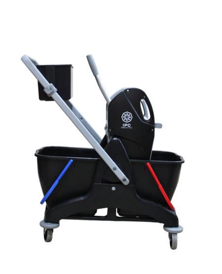 CHARIOT DE MENAGE 2X15L AVEC PANIER COULEUR NOIR/GRIS
